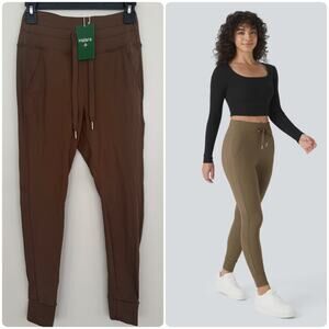 Halara High Waisted Drawstring Side Pocket Full Length Joggers in Brown